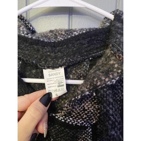 Mexican Textiles black tan BAJA HOODIE PONCHO RUG JACKET SURF Small Hooded S - Picture 4 of 6